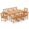 9 Piece Outdoor Dining Set Acacia Wood Table and 8 Armchairs with Umbrella Hole Natural
